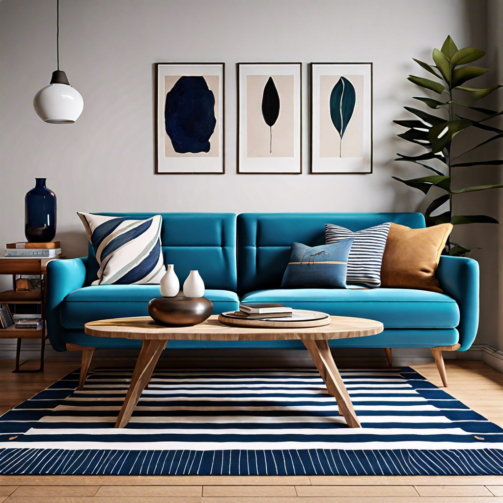 add a striped white and navy rug