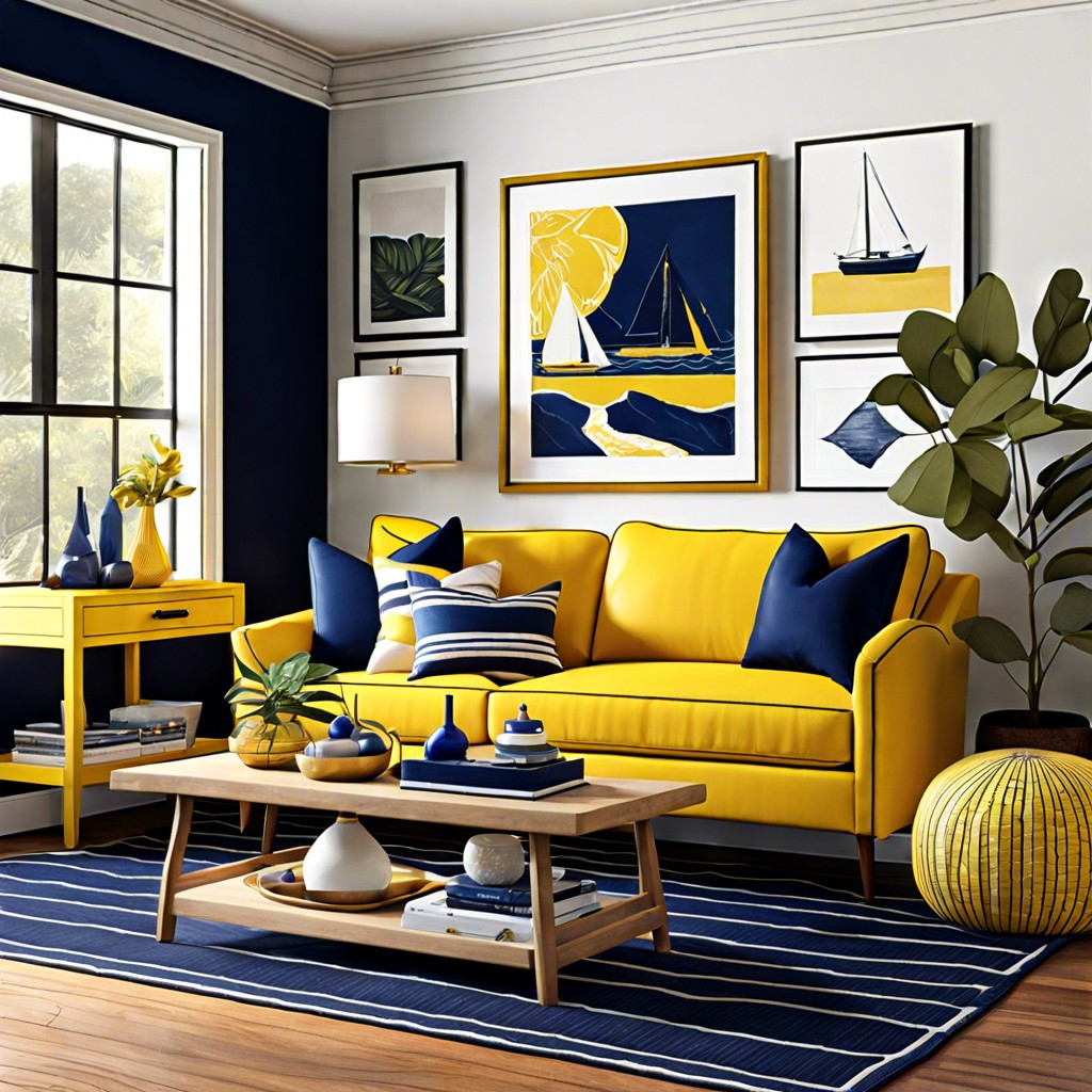 add navy blue accents for a bold nautical theme