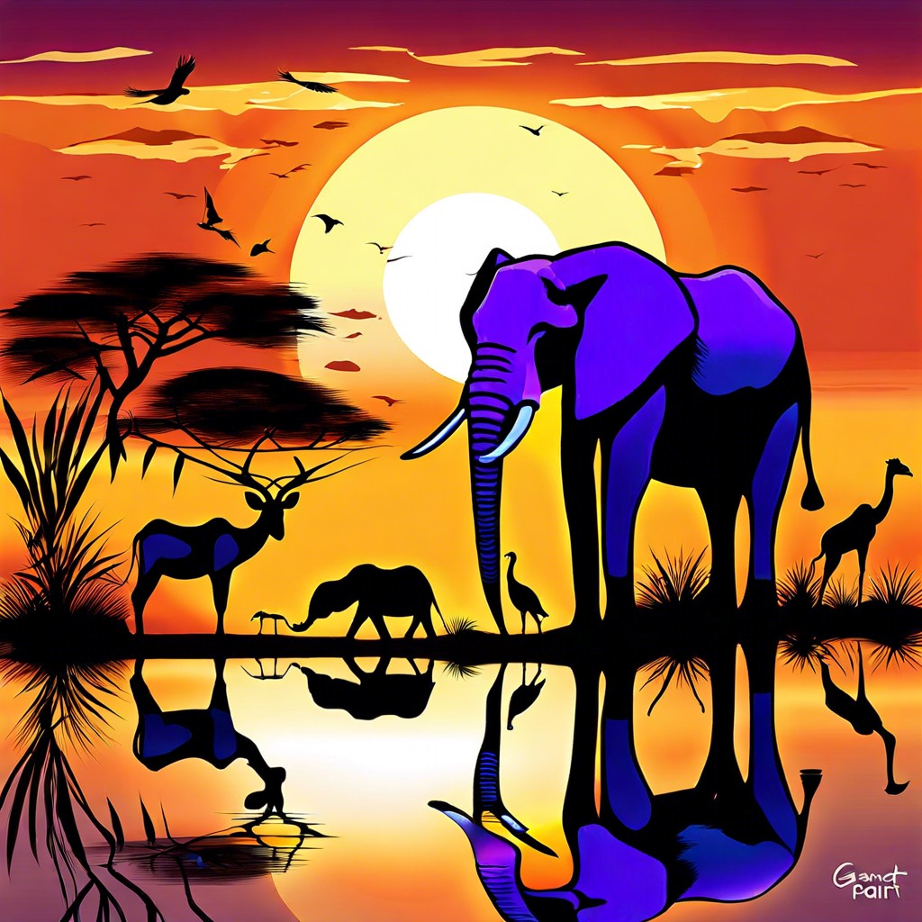 african sunset with wildlife