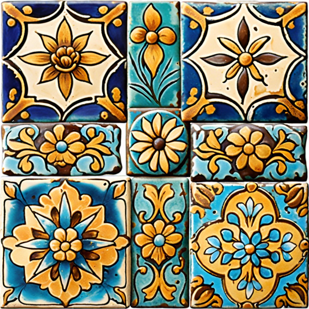 antique style mexican tiles with aged patina for a rustic look