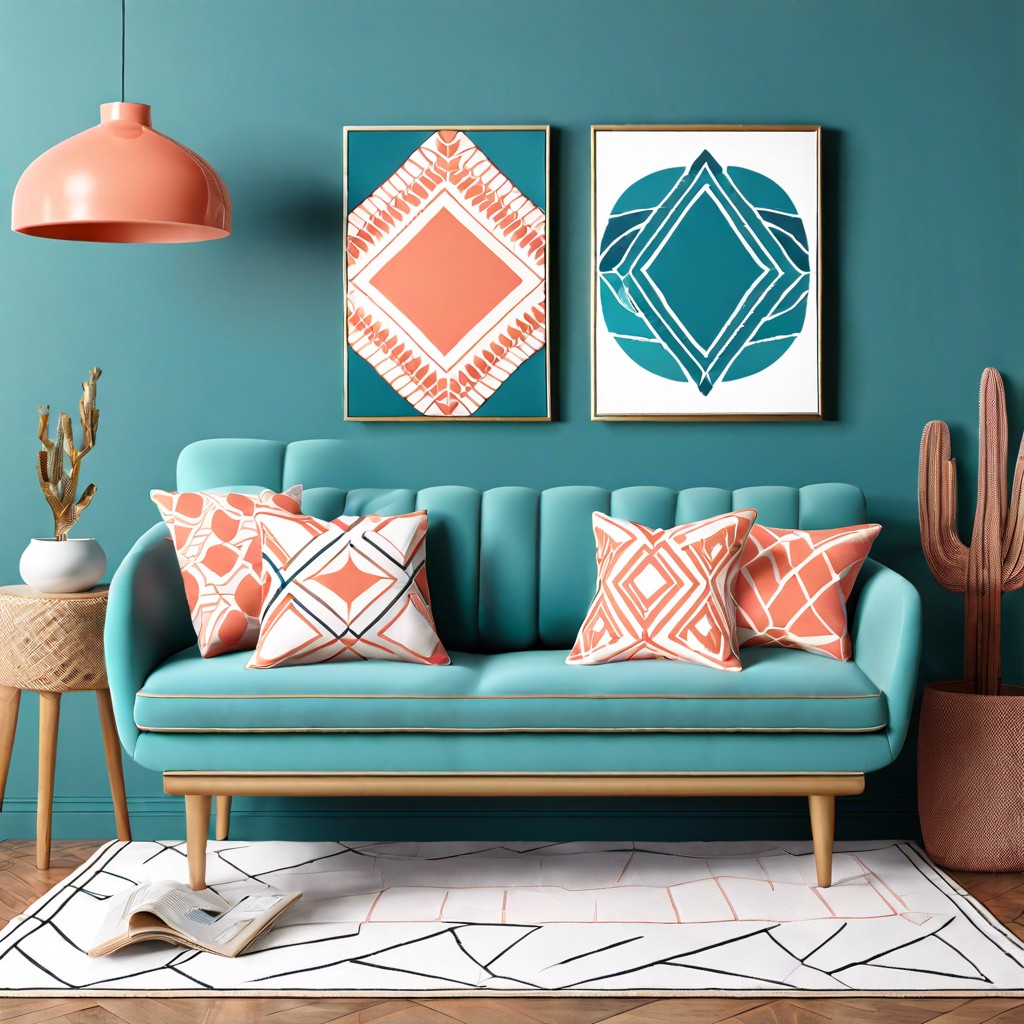 aqua and coral geometric prints