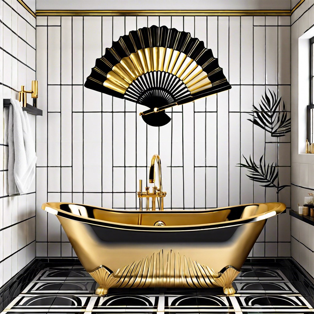 art deco black and gold fan tiles