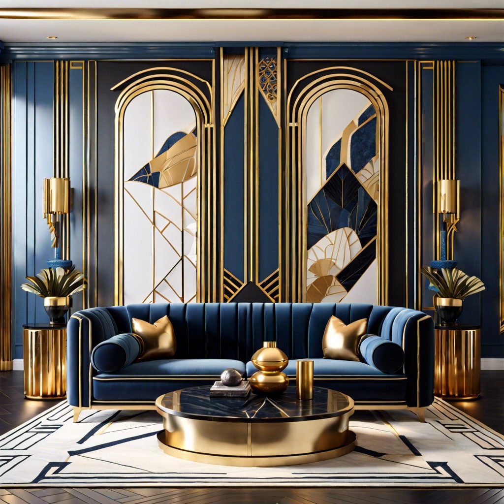 art deco deluxe use sleek black elements golden accents and symmetrical decor