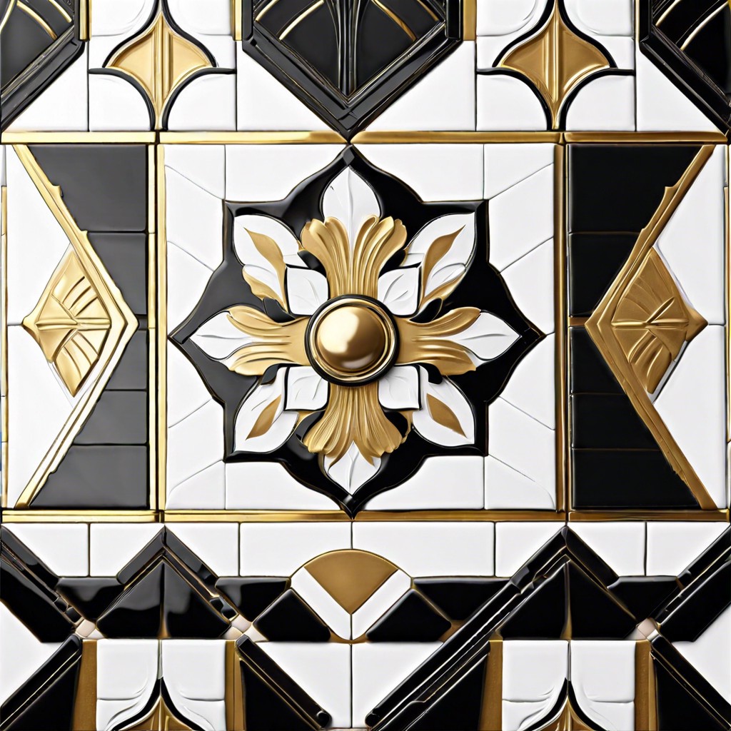 art deco elegance geometric patterns using black white and gold glass tiles