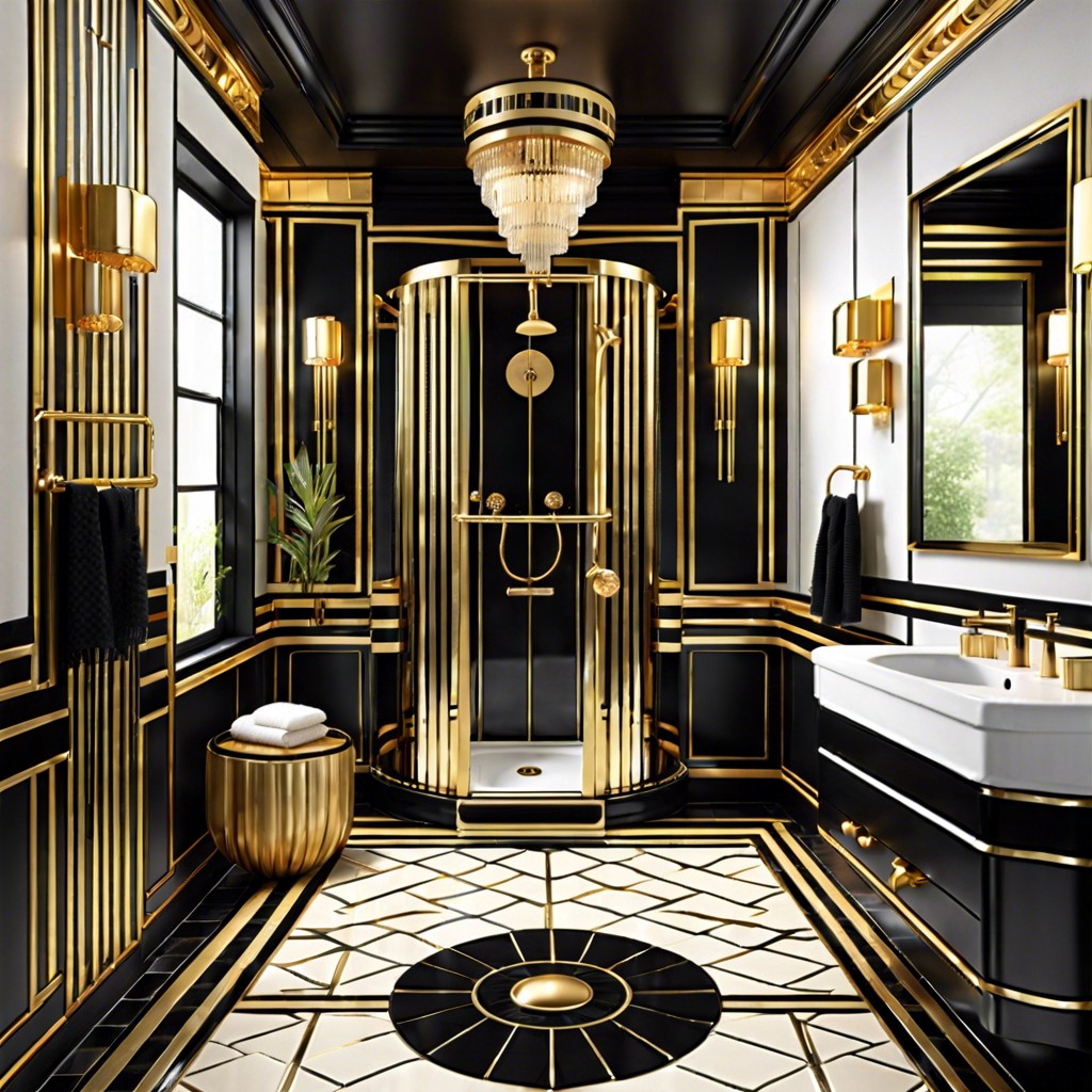 art deco glam black and gold art deco tiles