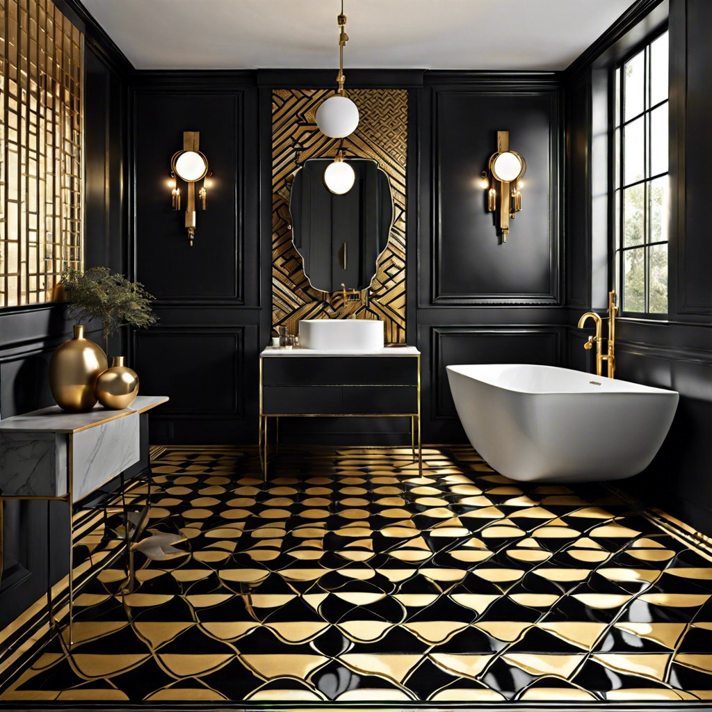 art deco influence black and gold patterned porcelain tiles for a luxurious vintage feel