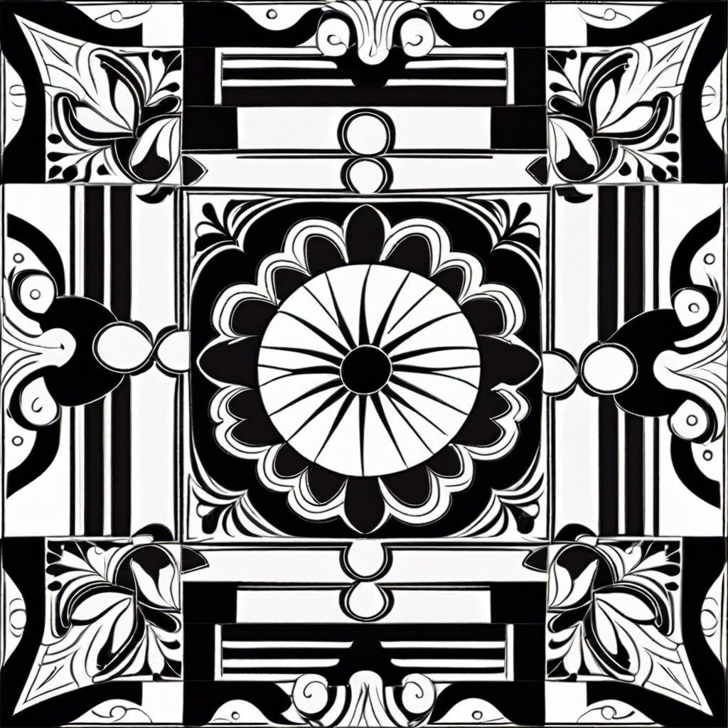 art deco inspired black and white tiles