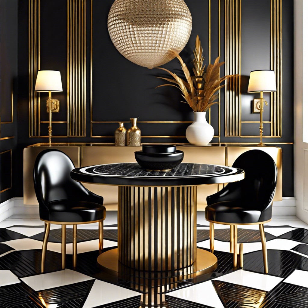 art deco style with metallic and black tiles