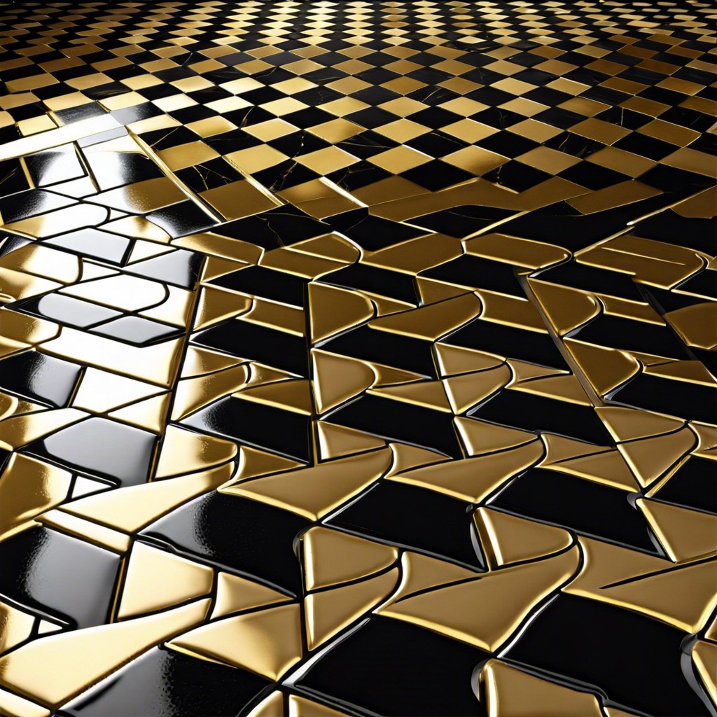 art deco style with metallic gold and black tiles