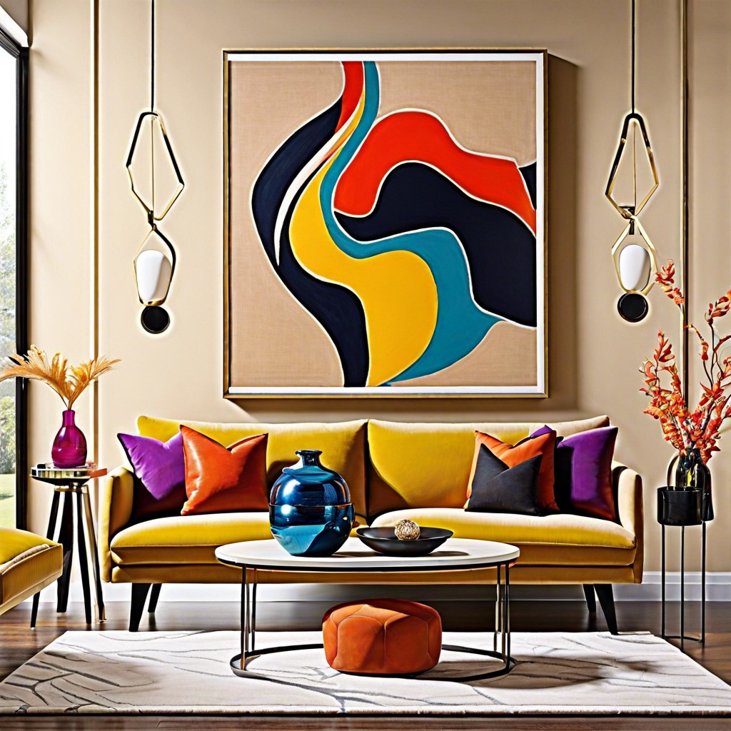 art lovers space use the couch as a base for bold modern art pieces