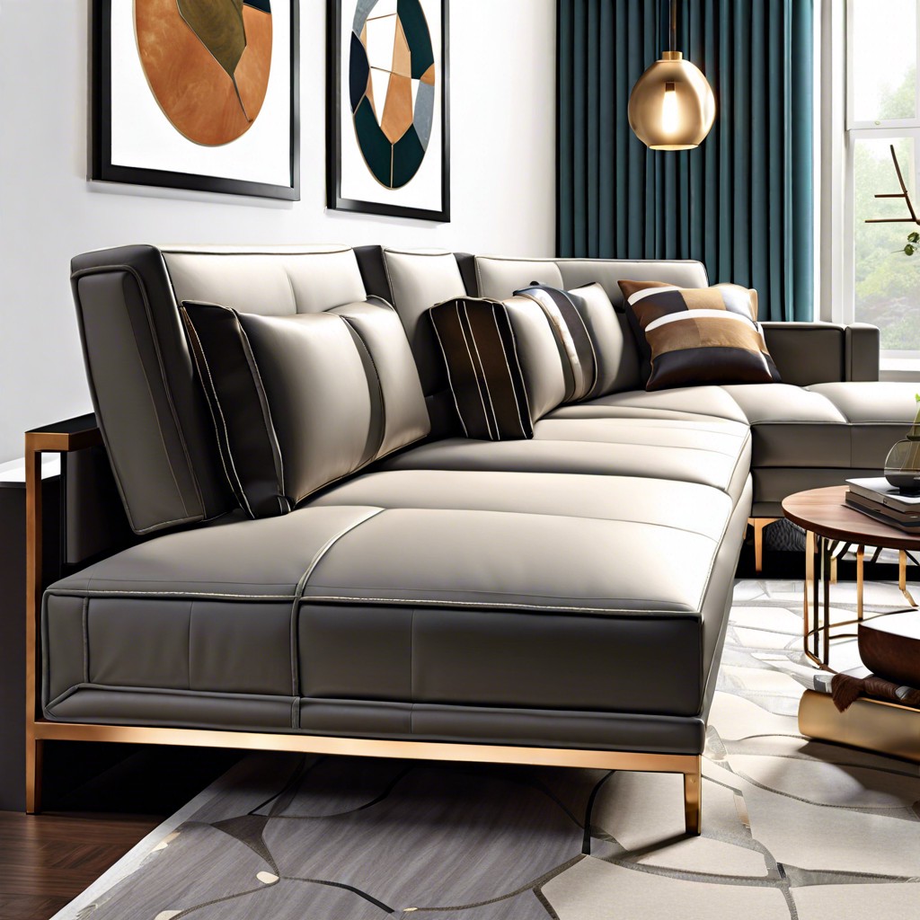 artistic sectional with geometric metal supports