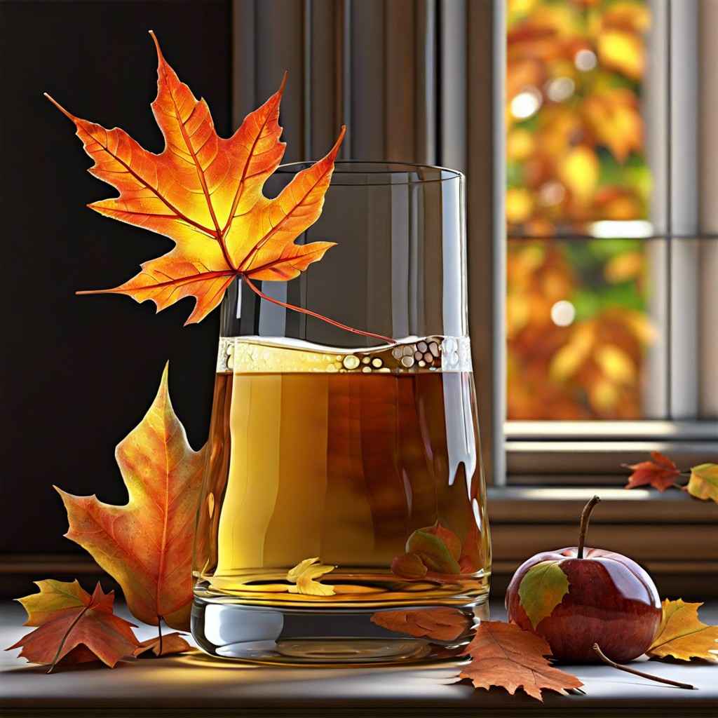 autumn leaves and a glass of cider