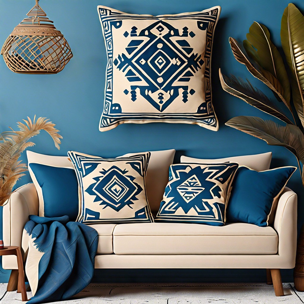 azure and beige tribal patterns