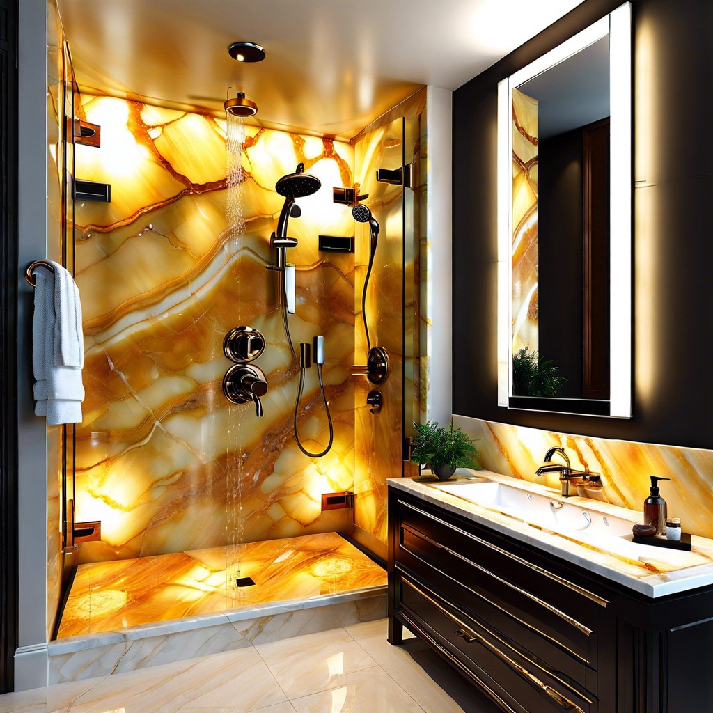 backlit onyx marble for a luminous shower environment