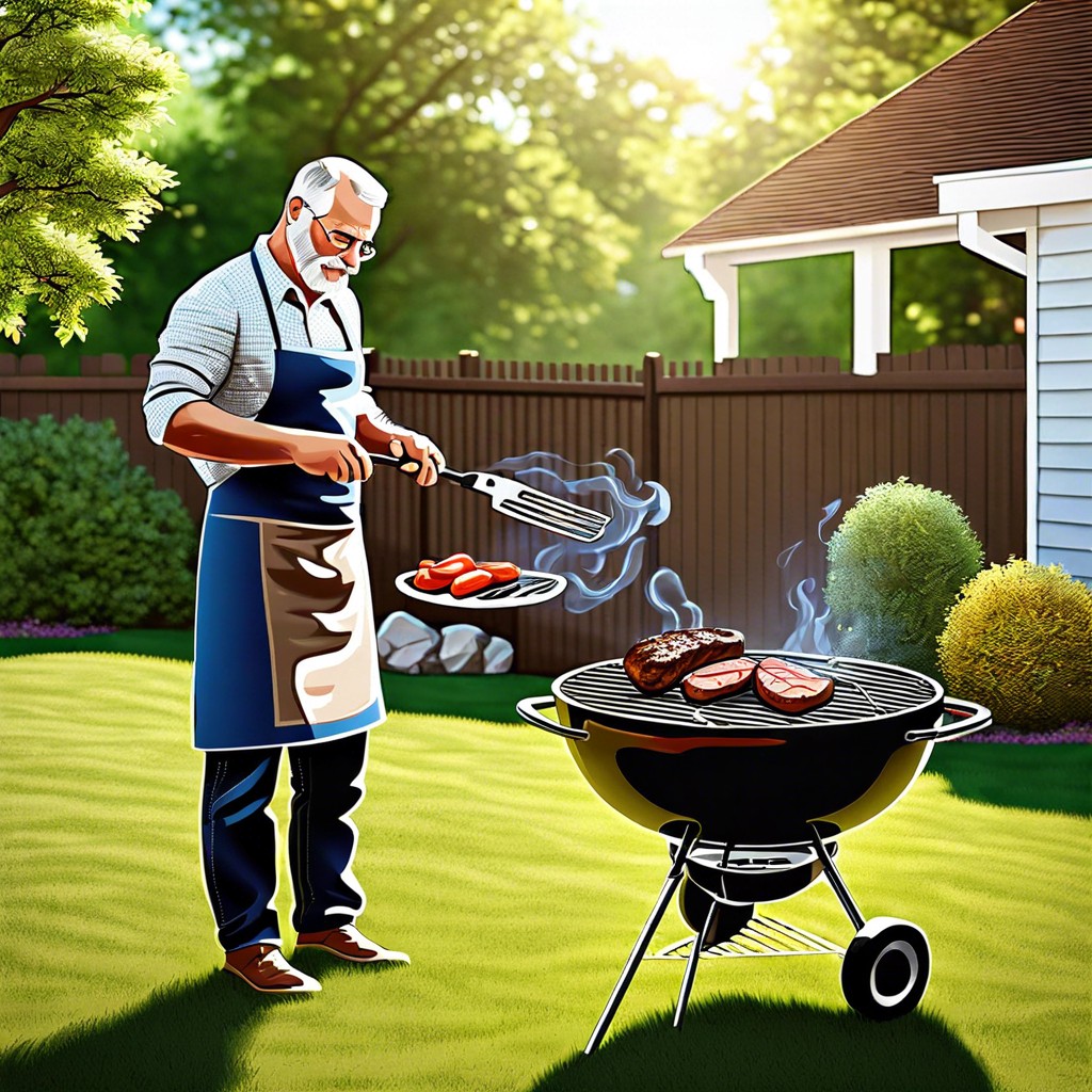 barbecue guru illustrate dad grilling in the backyard