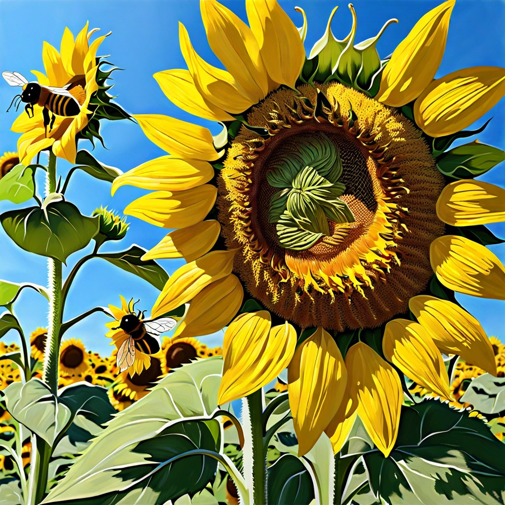 bees view paint from the perspective of a bee approaching a sunflower