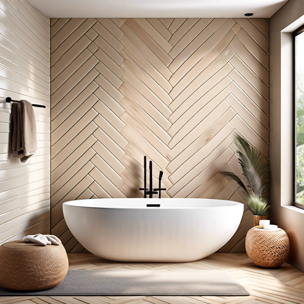 beige herringbone tile for accent walls