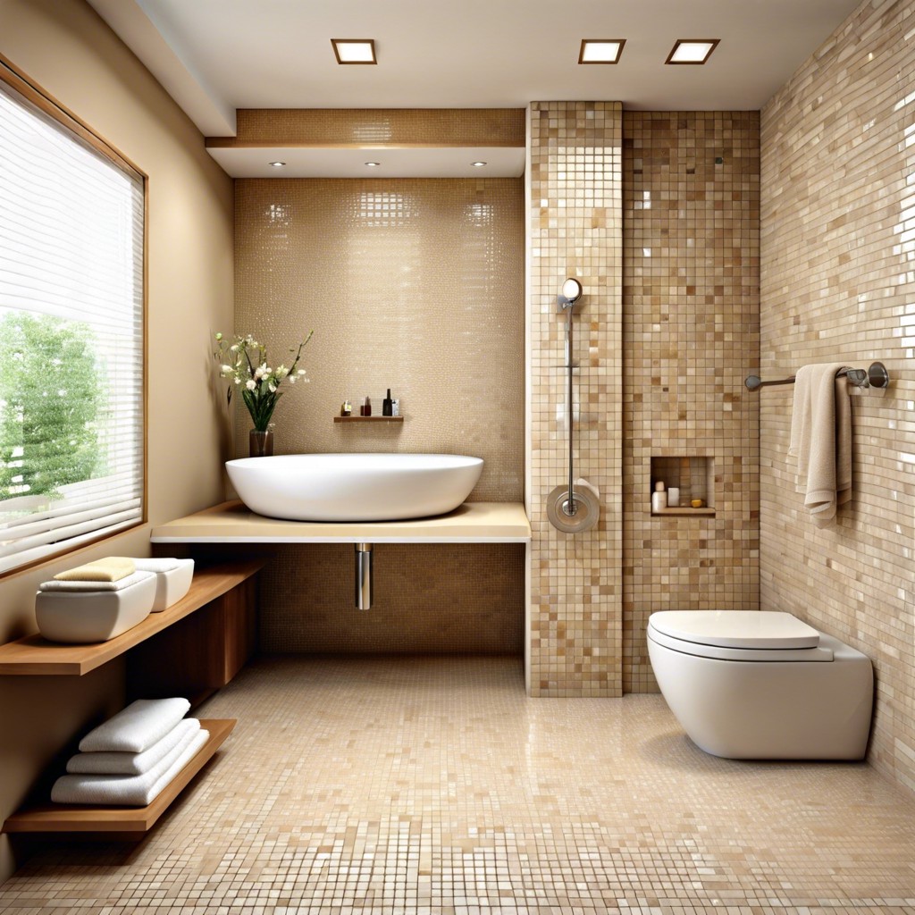 beige mosaic tile niches for elegant storage