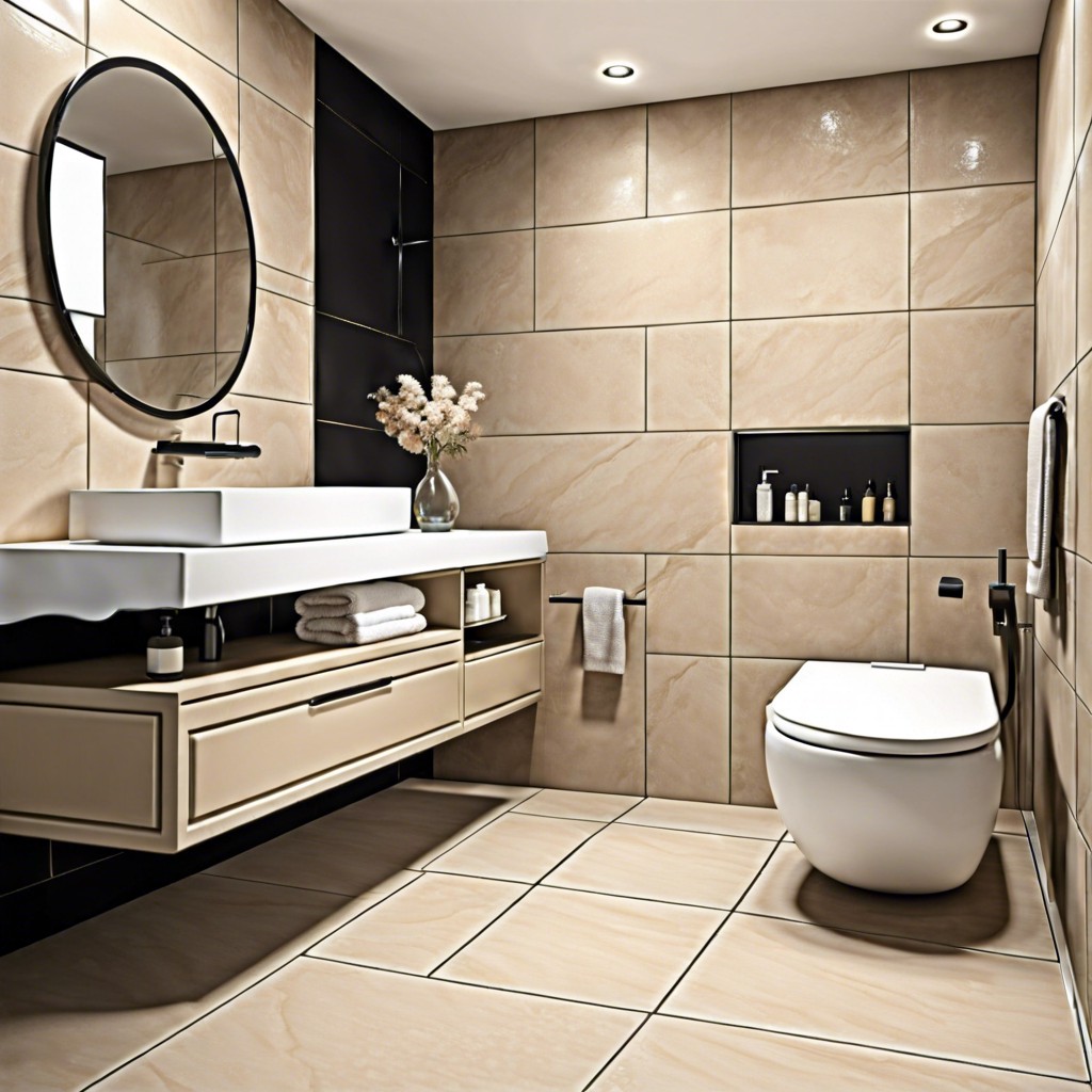 beige tile with contrasting grout for a contemporary touch