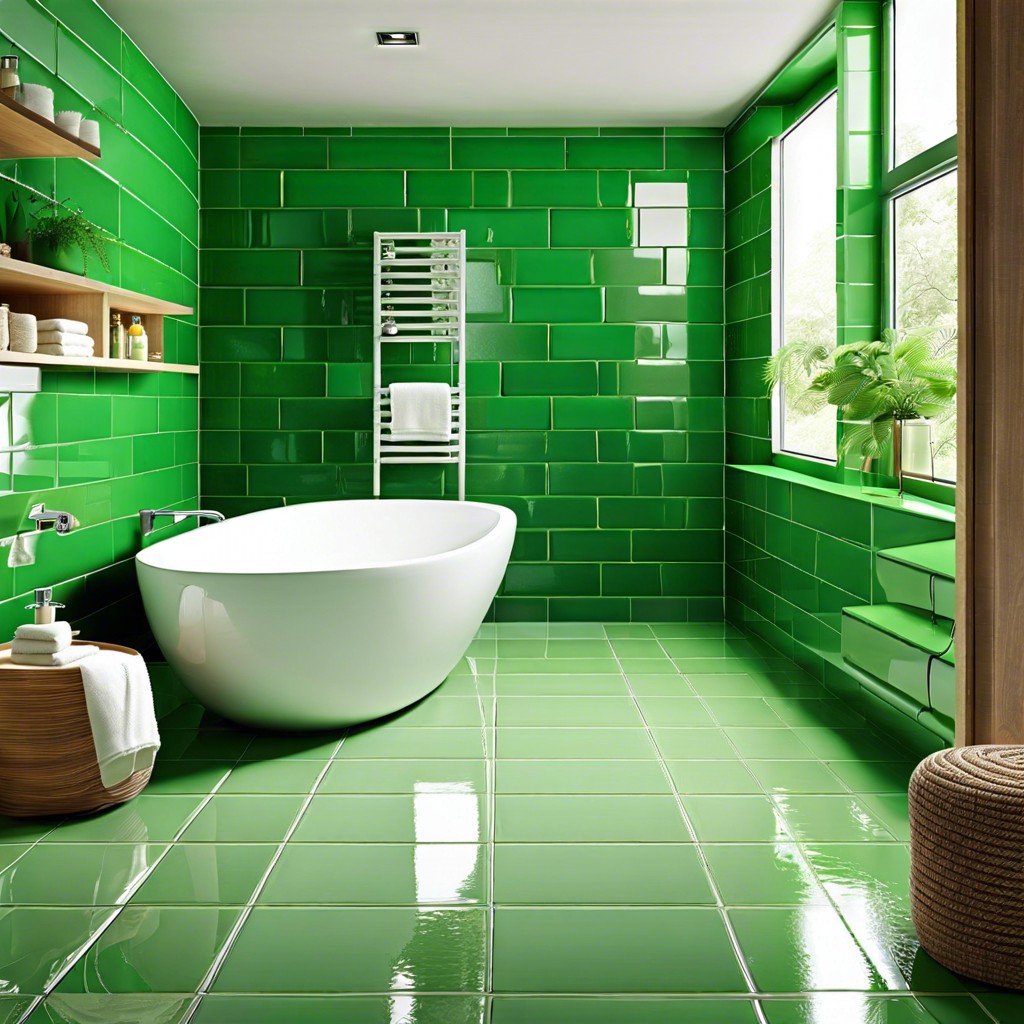 biophilic design with large green ceramic tiles and plant nooks