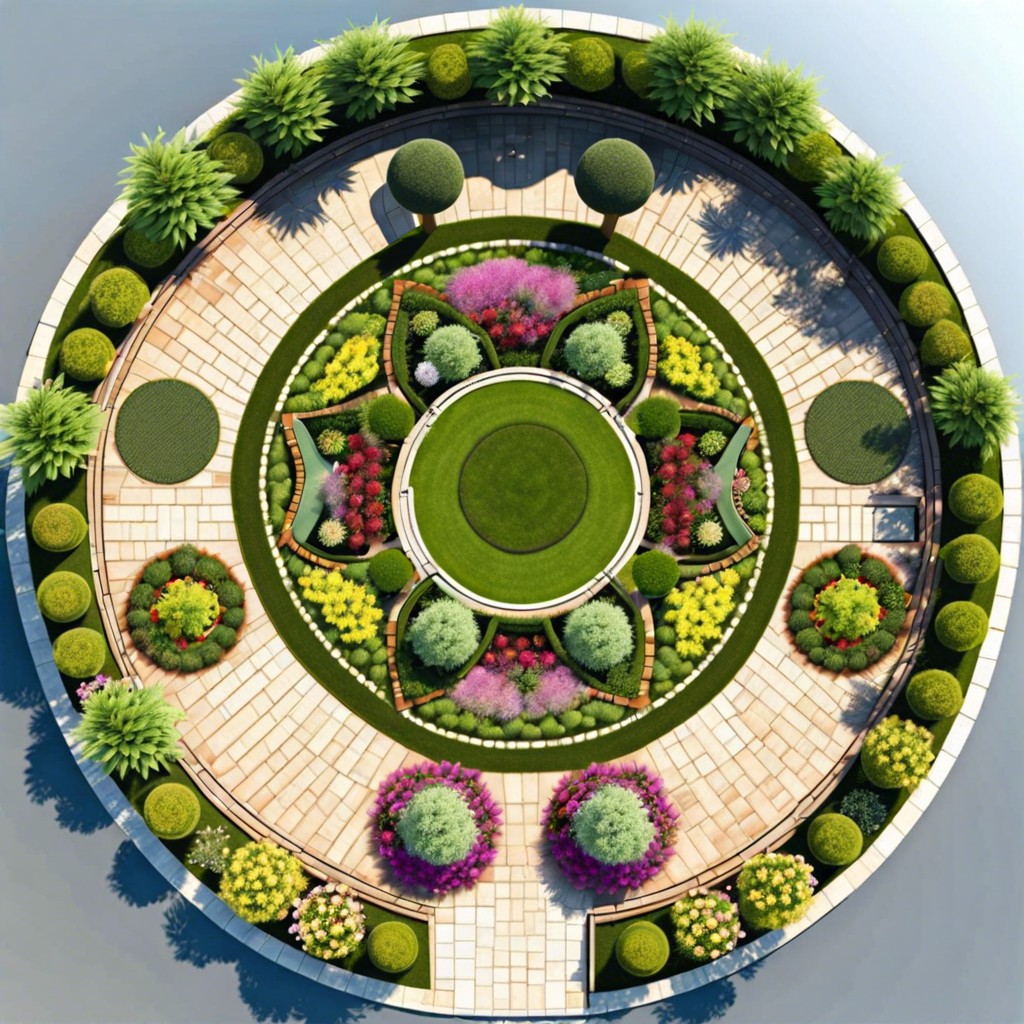 birds eye view of a circular garden