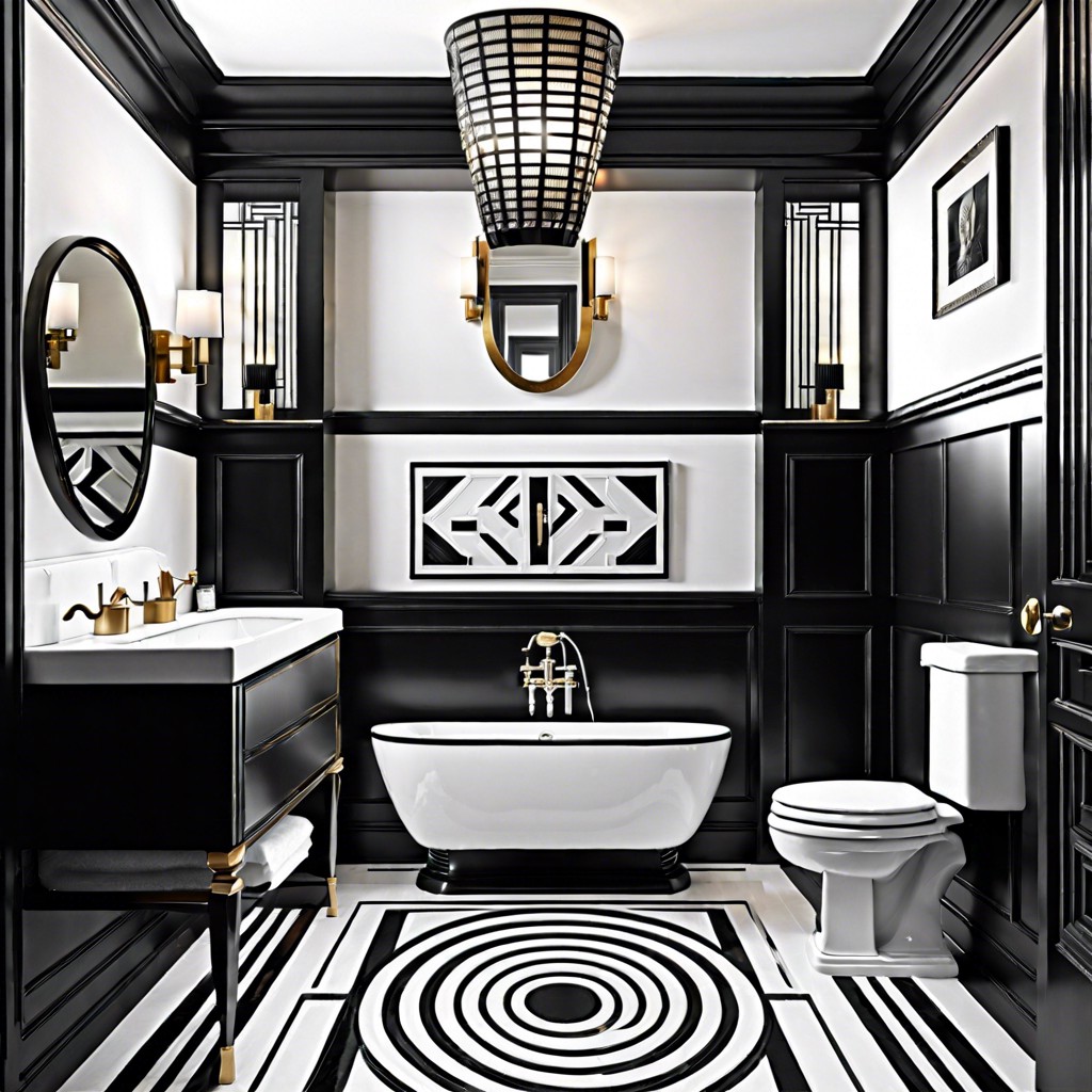 black and white art deco with checkerboard tiles