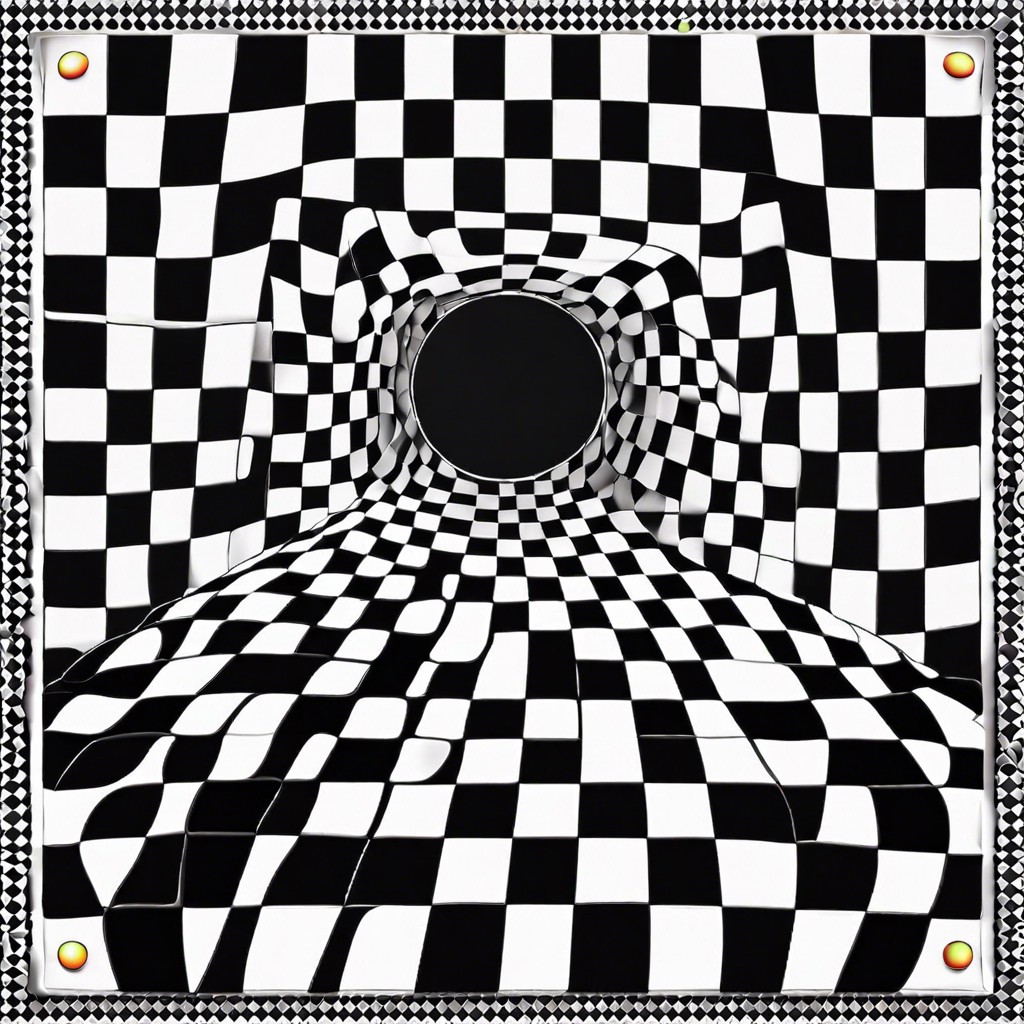 black and white checkerboard with colorful borders