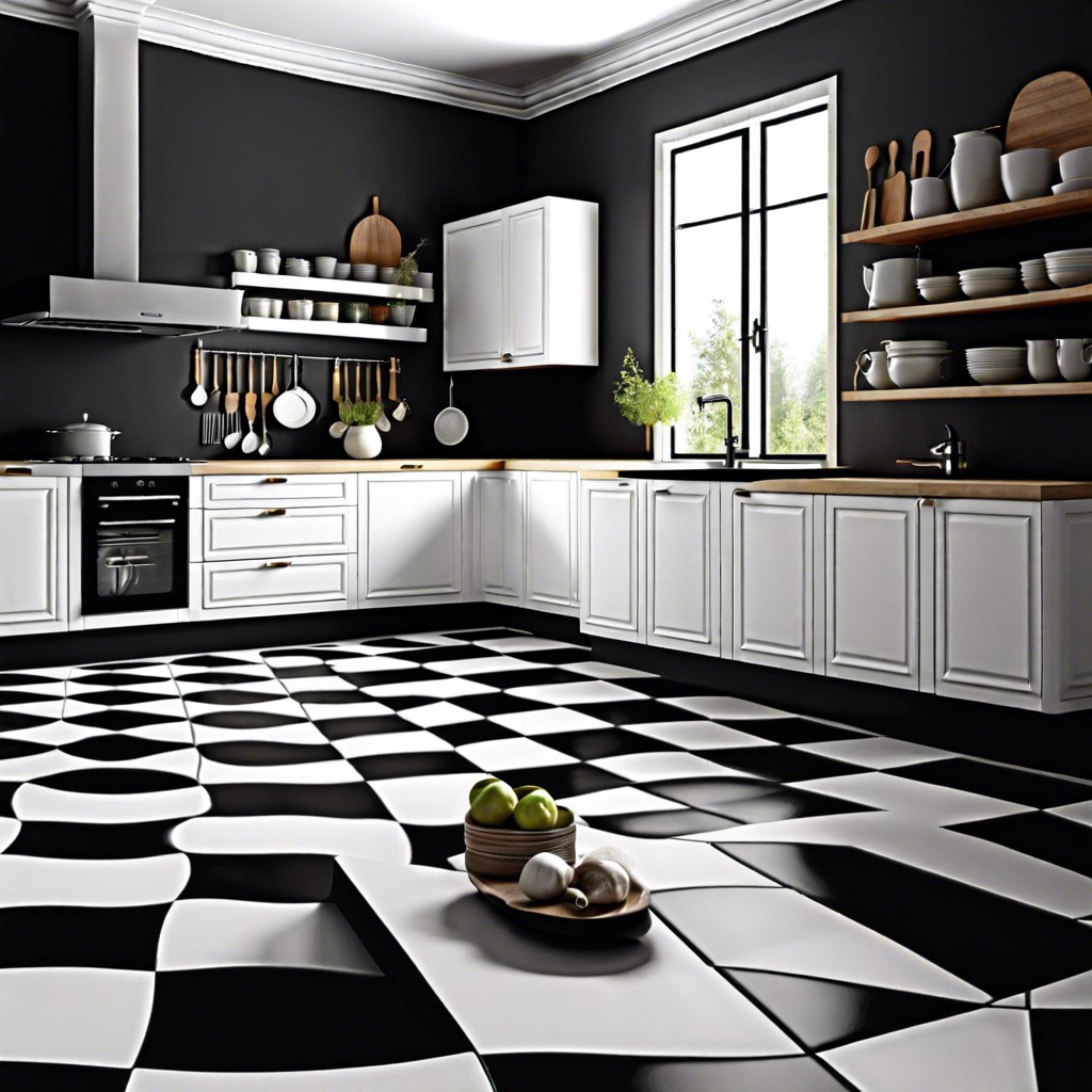 black and white checkered floor tiles