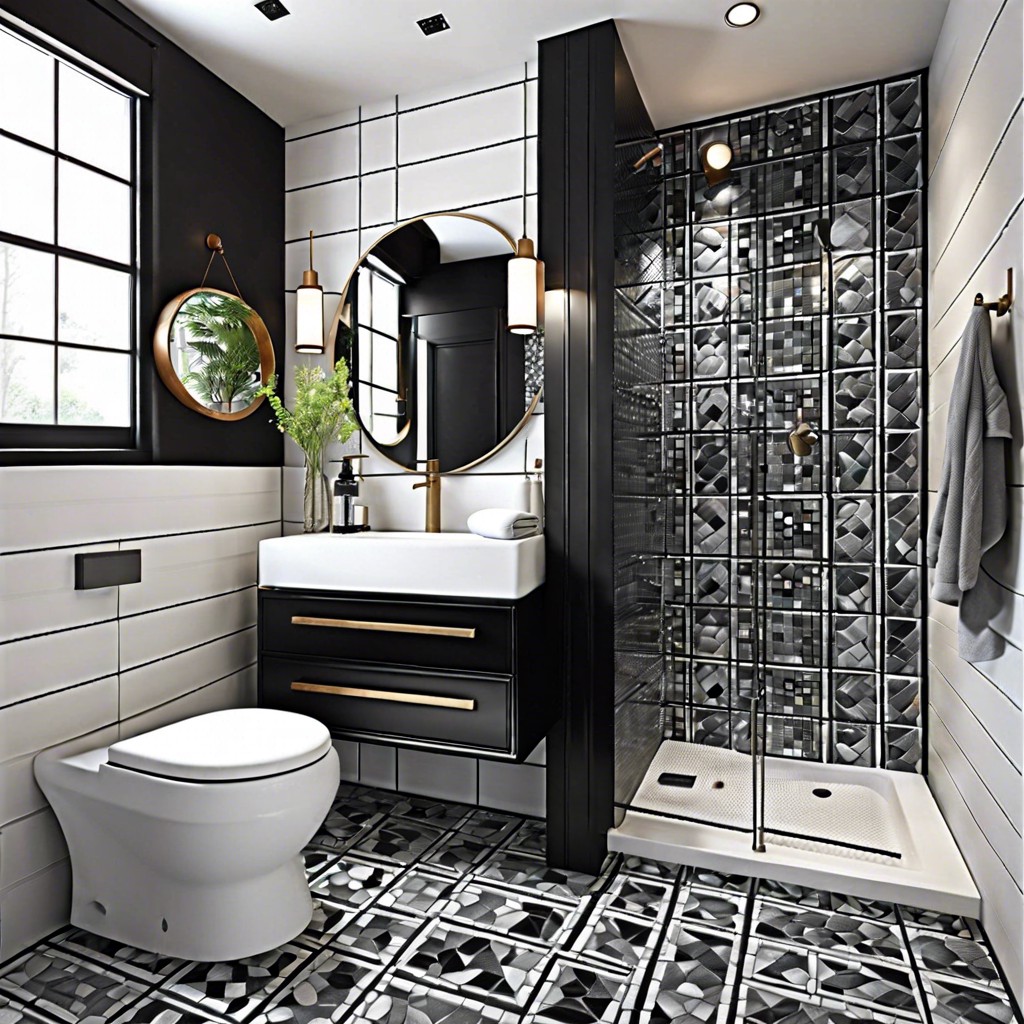 black and white mosaic accent wall