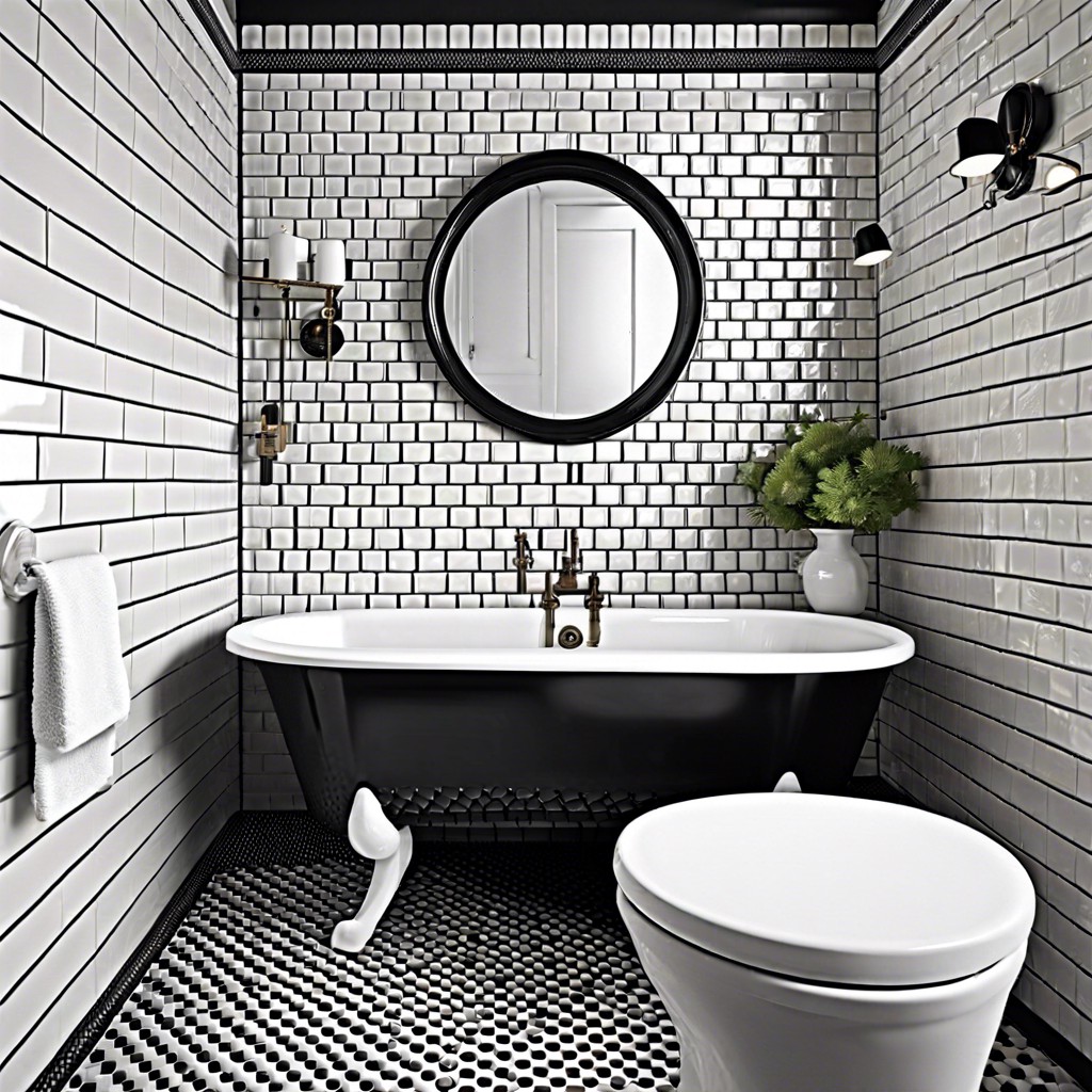 black and white penny tiles