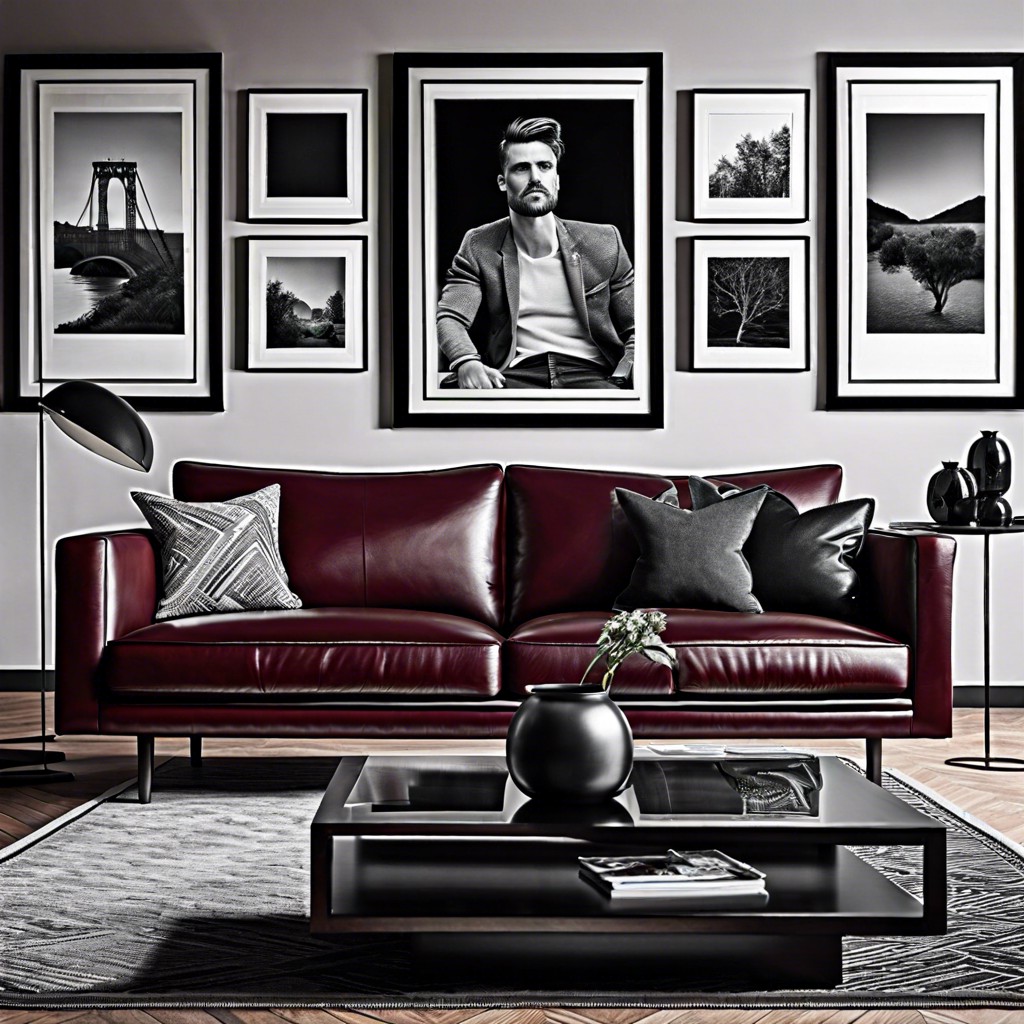 black and white photographs in frames