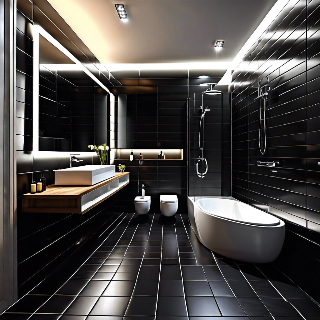 black granite tiles with led floor lighting