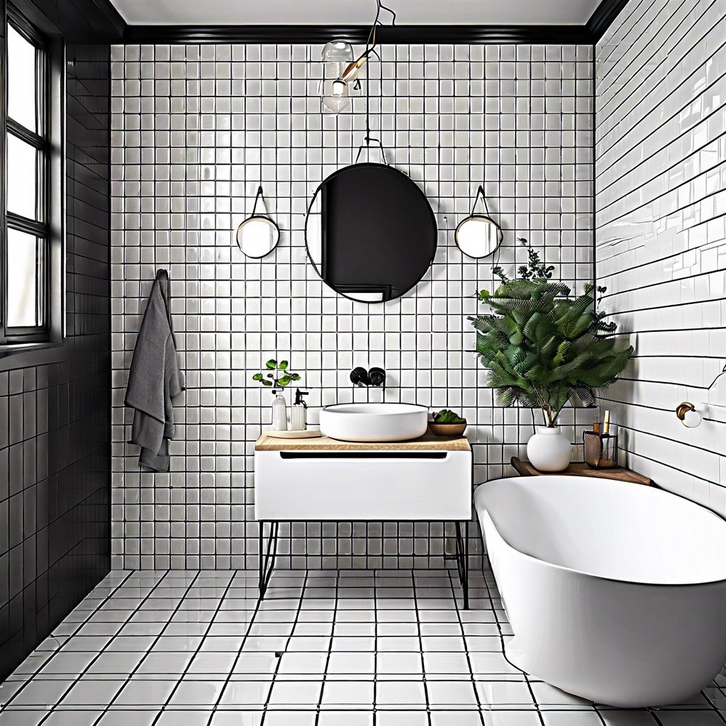 black grout with white tiles