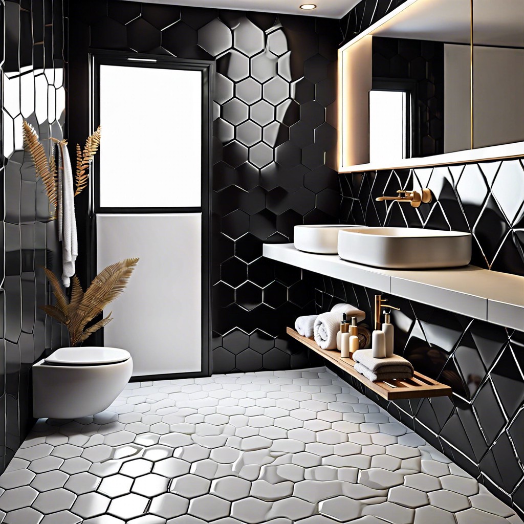 black hex tiles with subtle texture to enhance slip resistance