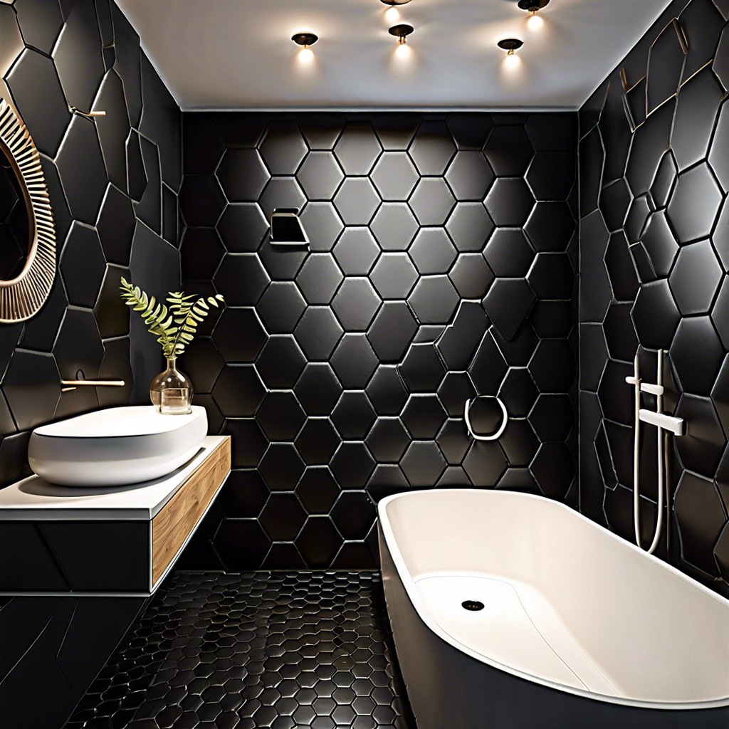 black hexagonal tile feature wall or shower area