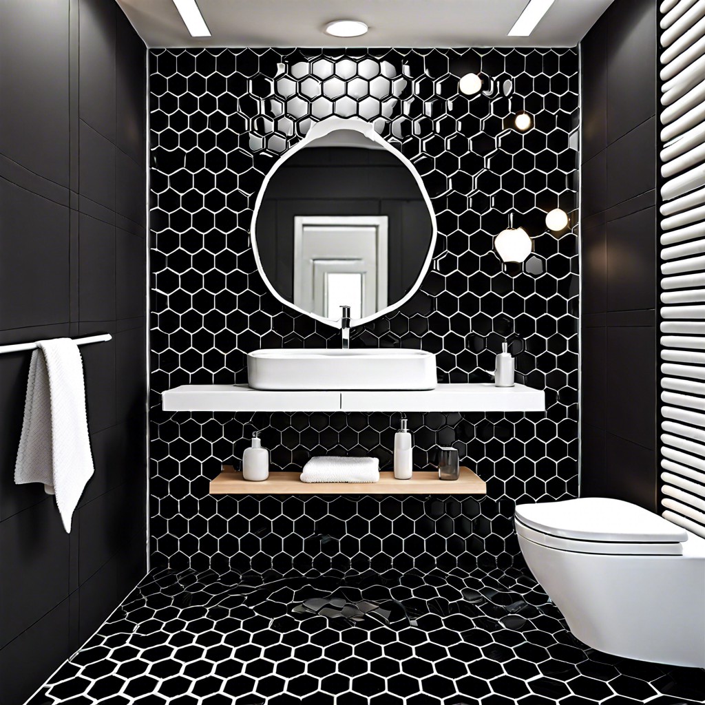 black honeycomb tiles with white inserts