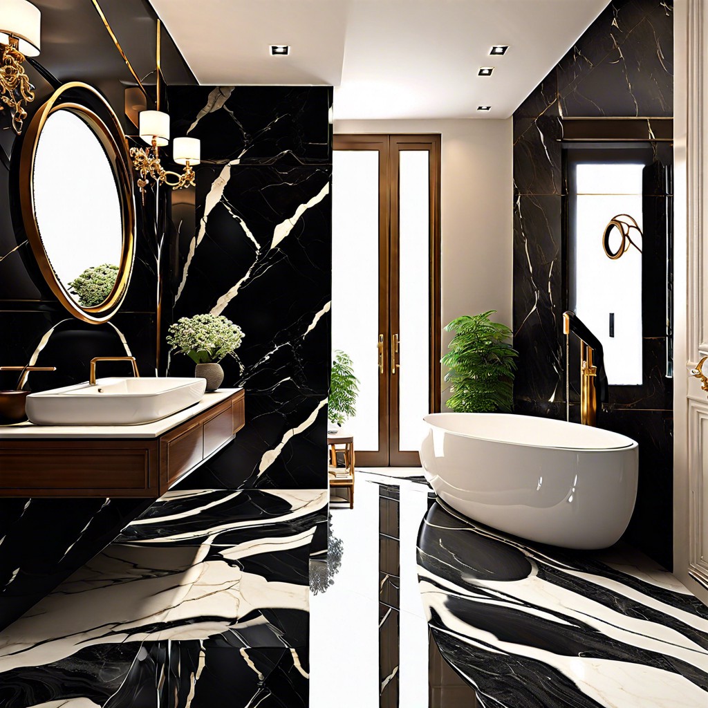 black marble look glossy black porcelain tiles for a luxurious feel