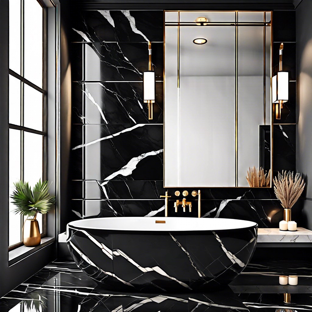 black marble tiles with white veining for a luxurious feel