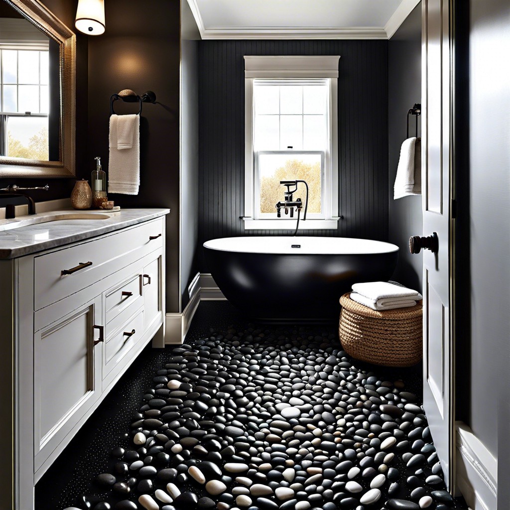 black pebble shower floor for a natural spa like feel