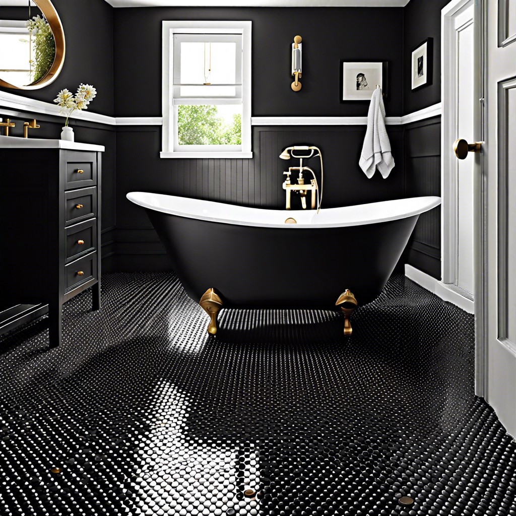 black penny tiles with white grout for bold contrast