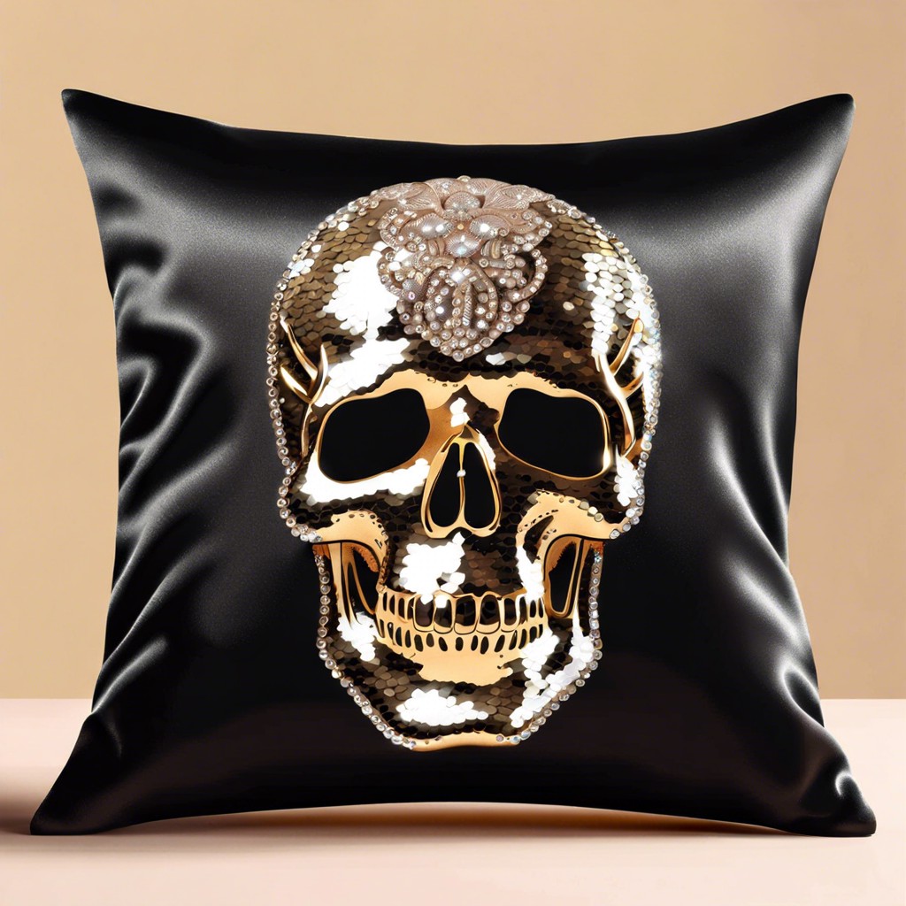 black satin with sequined skull design