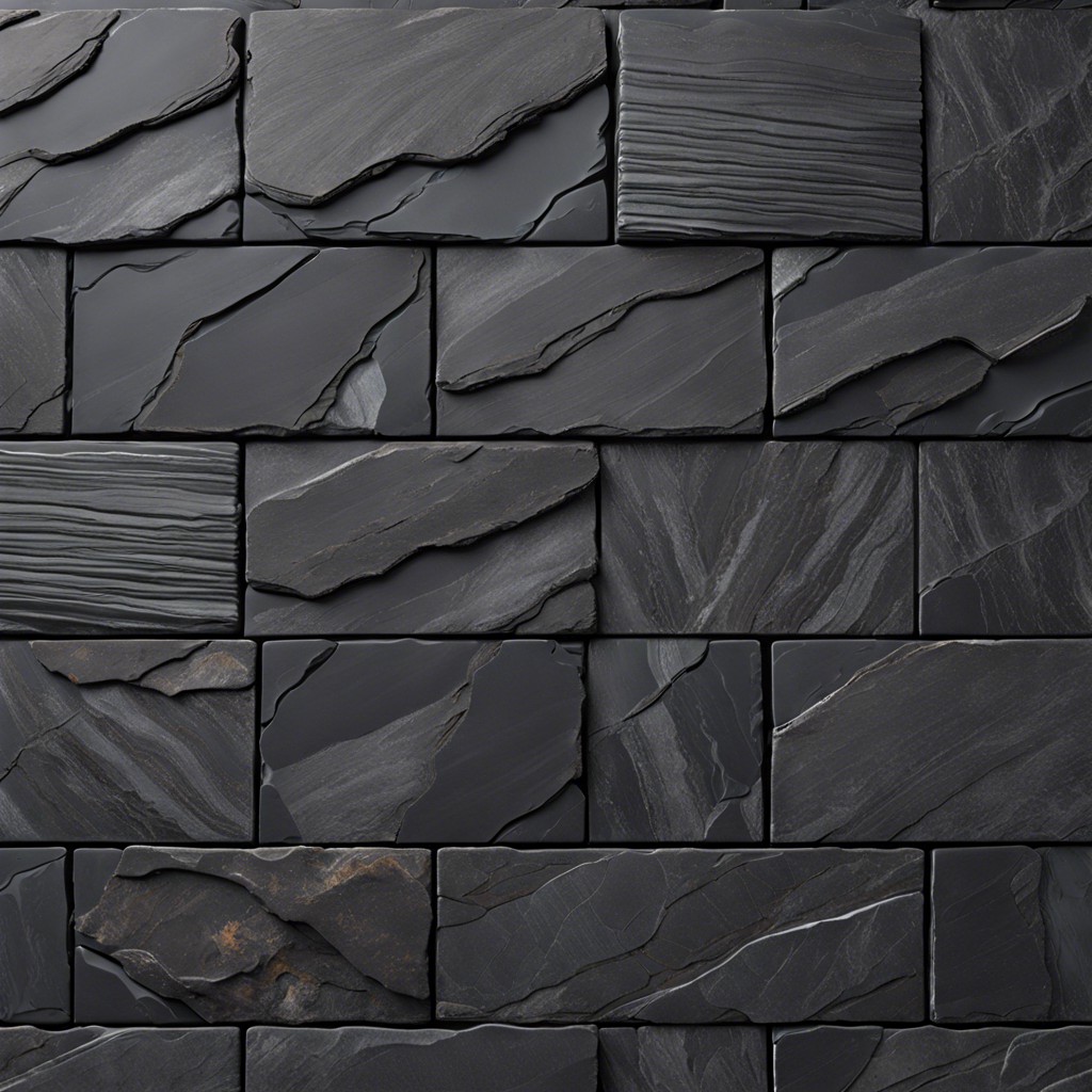 black slate tiles with textured surface