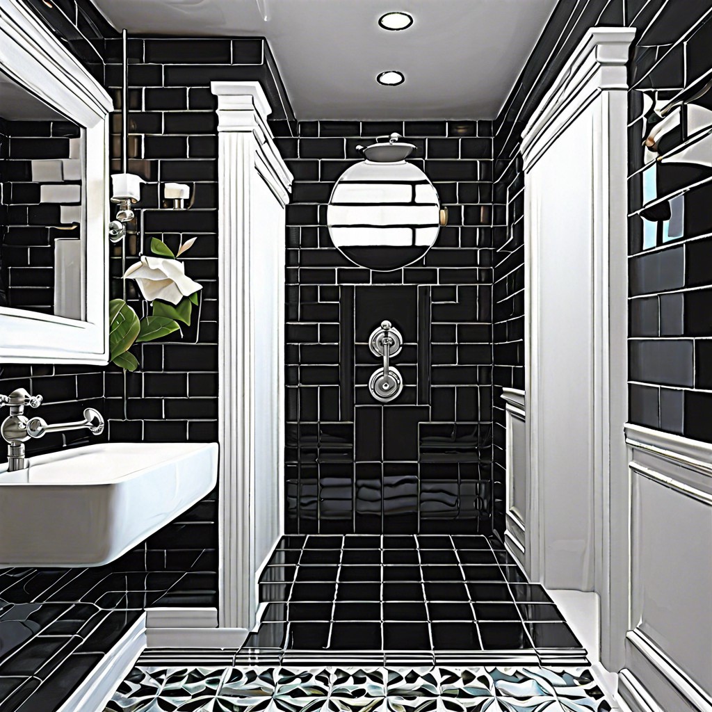 black subway tiles with beveled edges