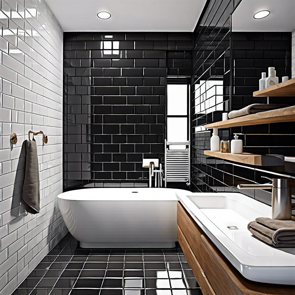 black subway tiles with contrasting white grout