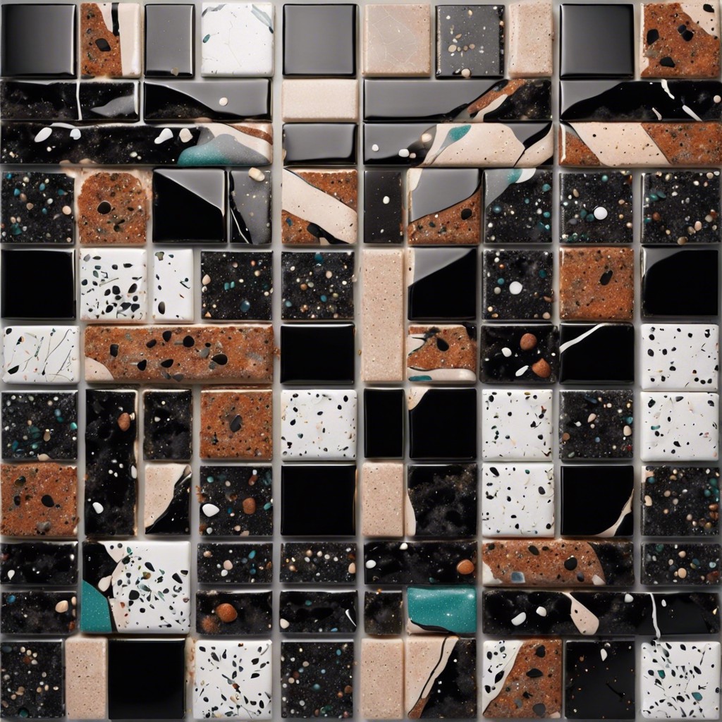 black terrazzo tiles with colorful flecks