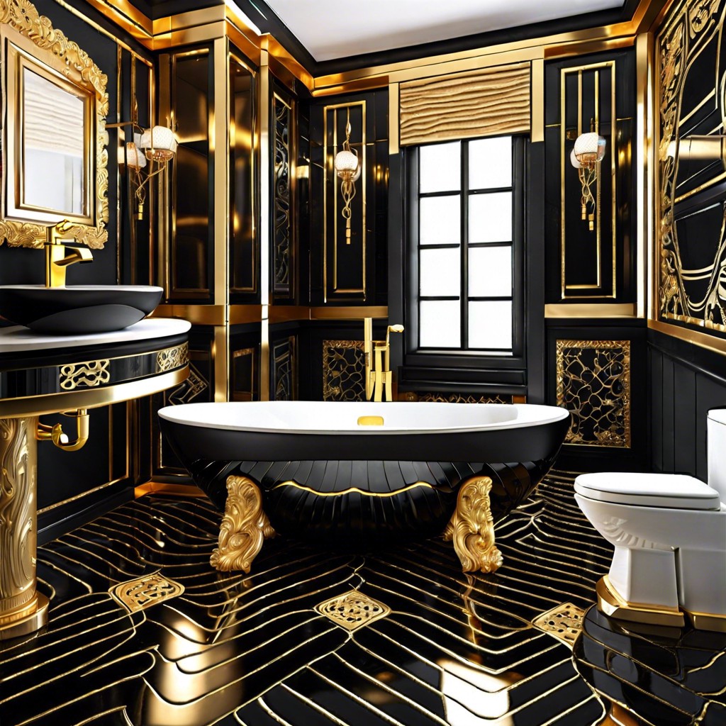 black tiles with gold inlay designs for a touch of opulence