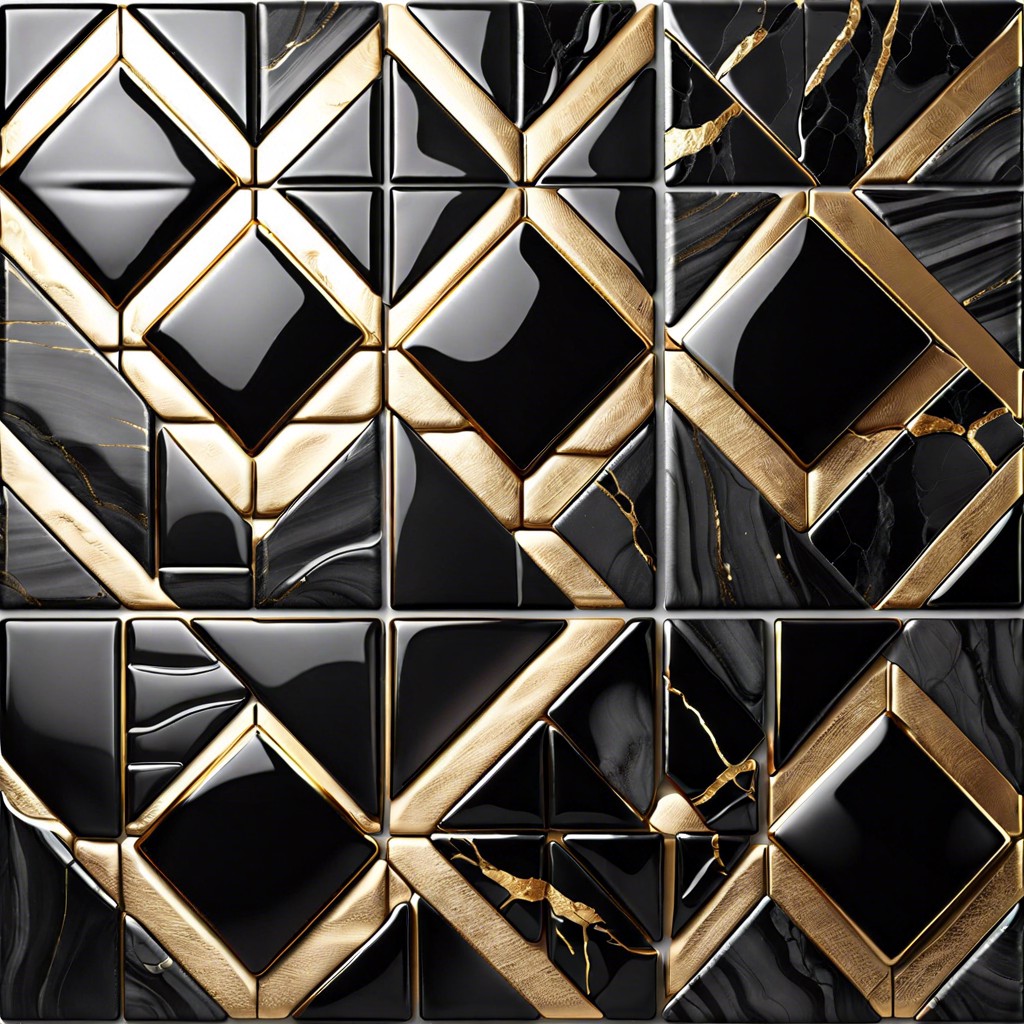 black tiles with gold veins