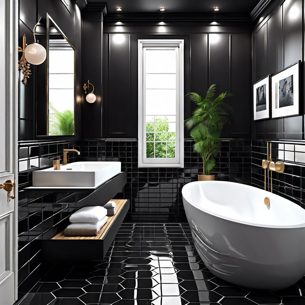 black tiles with matte and glossy patches for a mixed finish effect