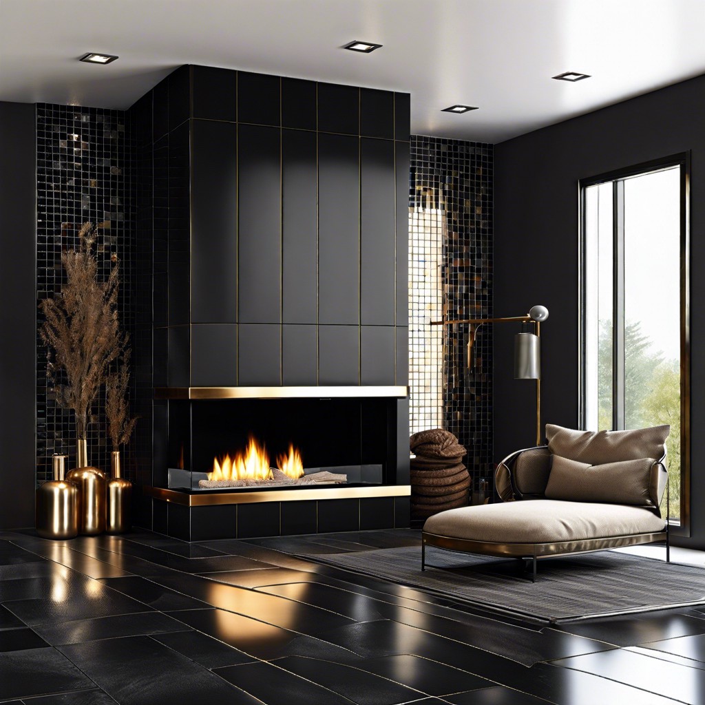 black tiles with metallic accents