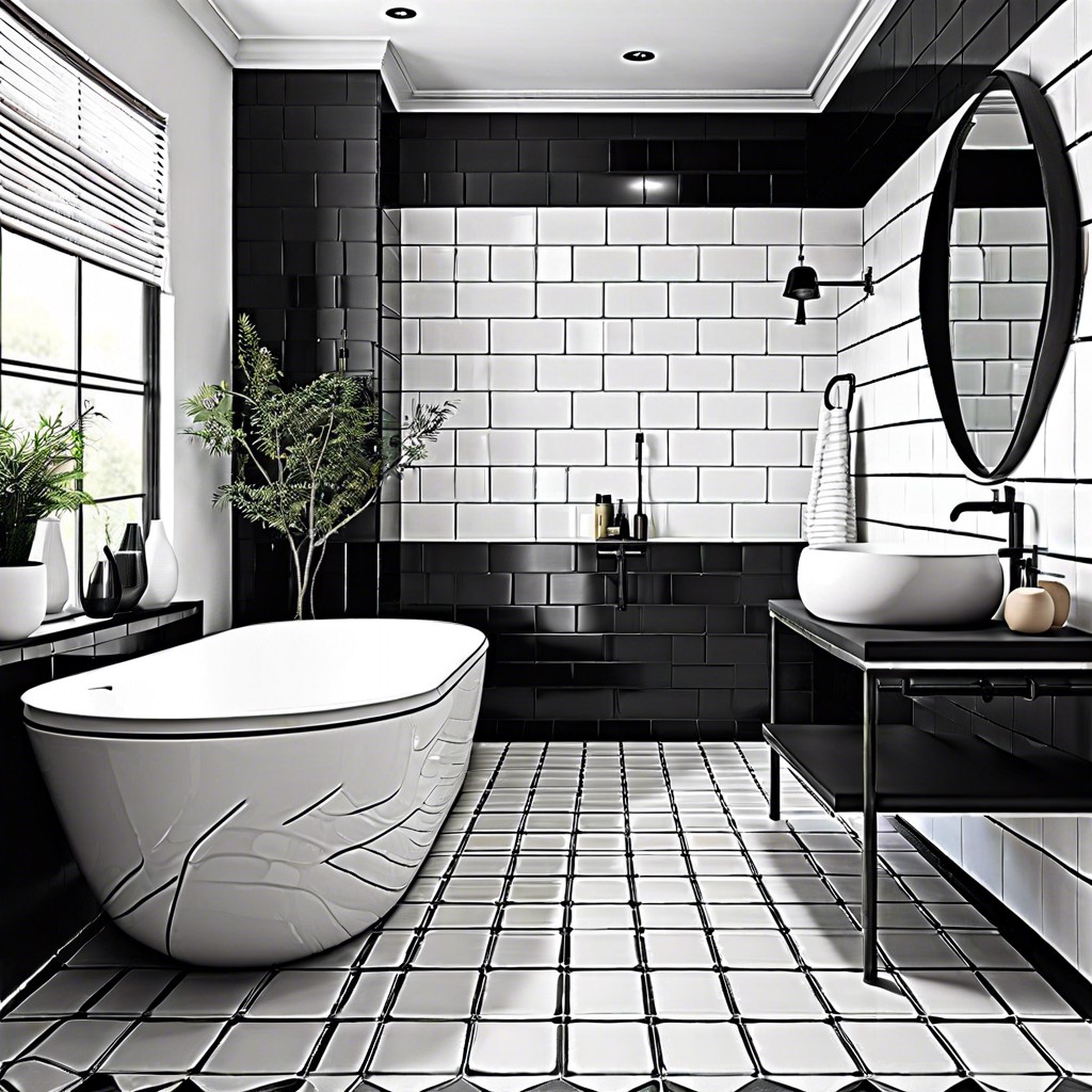 black tiles with white grout